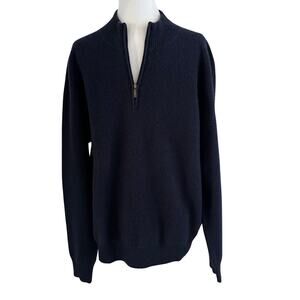 Brooks Brothers 346 100% Cashmere Zip Front Navy Pullover I XL